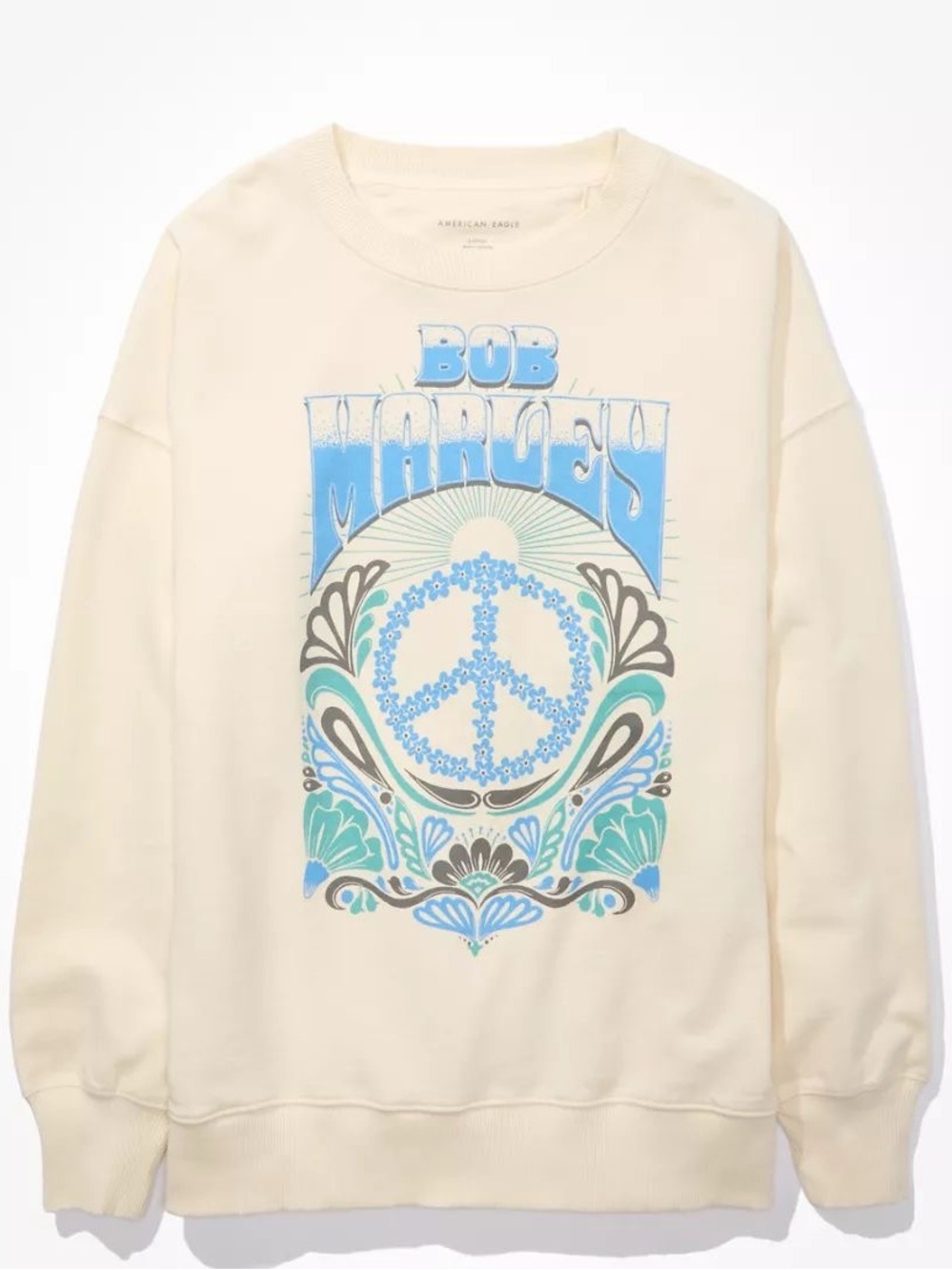 American Eagle x Bob Marley Drop Shoulder Sweatshirt Size XL Cream Fleece Lined
